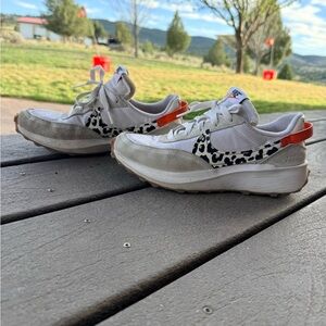 Nike Women's White and Orange Sneakers with Animal Print